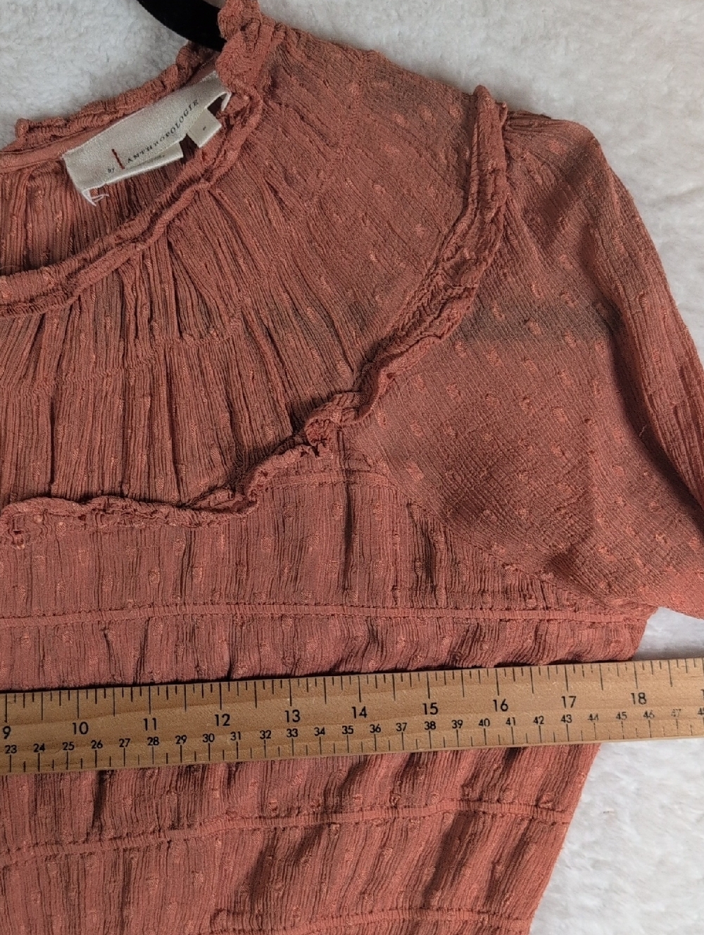Anthropologie Rust Ruffle Long-Sleeve Crinkle Dress - Picture 4 of 8